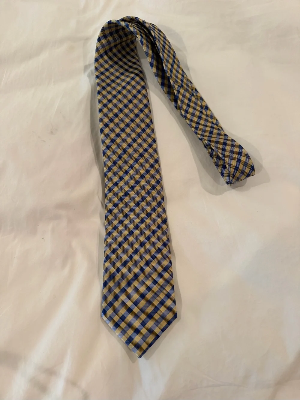 Classic Checkered Men's Tie in Blue and Tan